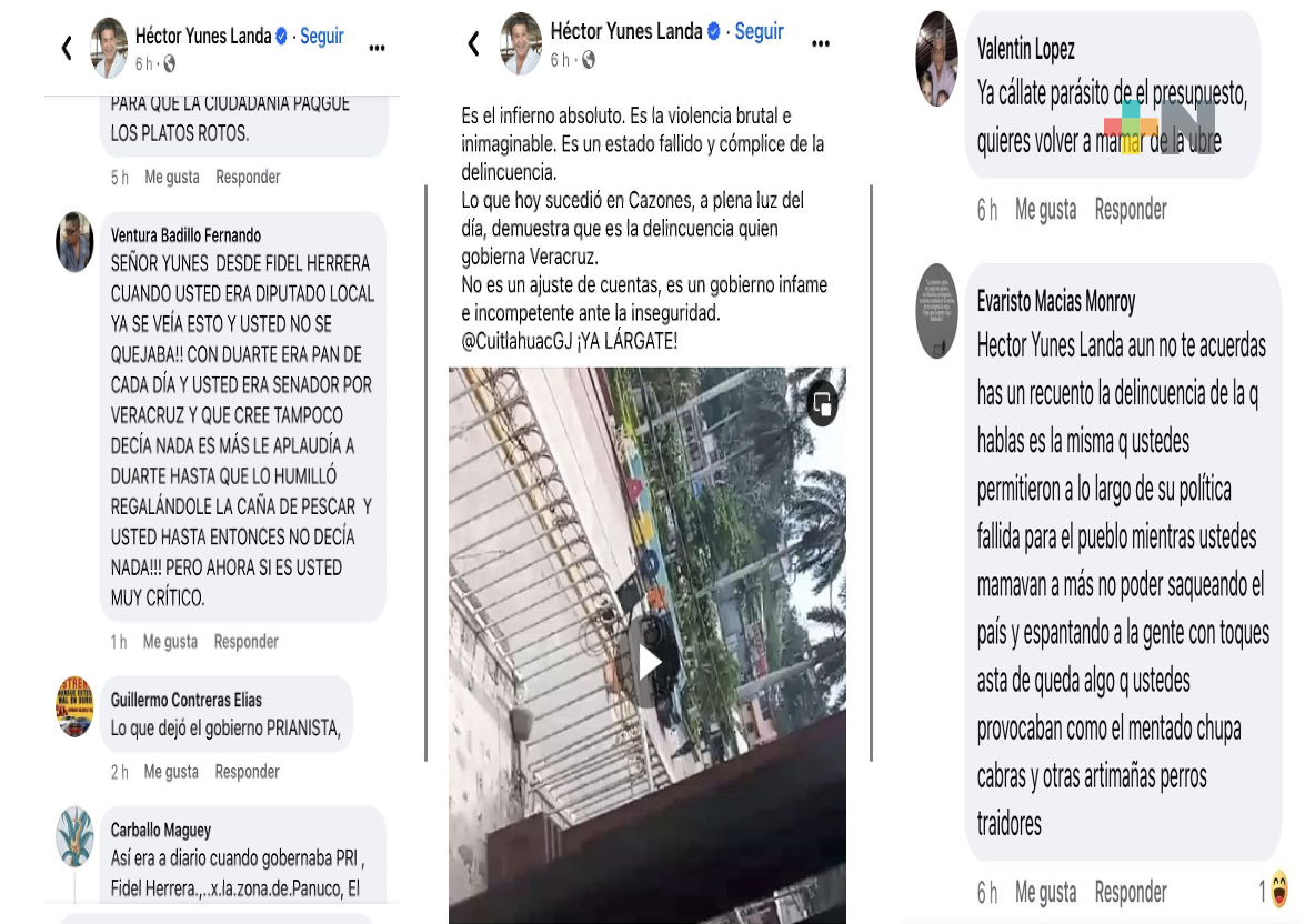 Tunden en redes sociales a Héctor Yunes por politizar hechos de violencia en Cazones